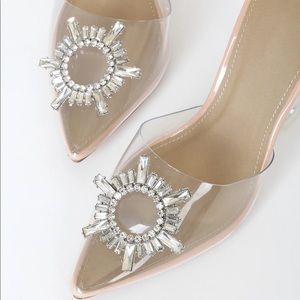 DIAMNTE POINTED-TOE HEELS - Clear/Nude Size 8